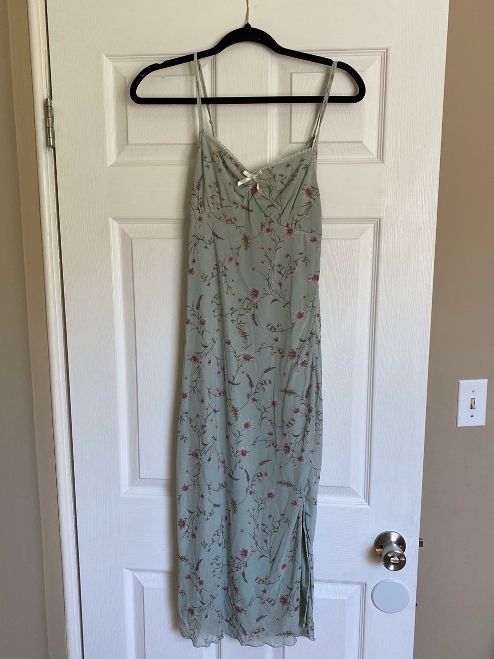 Sage Floral Slip Dress with Spaghetti Straps